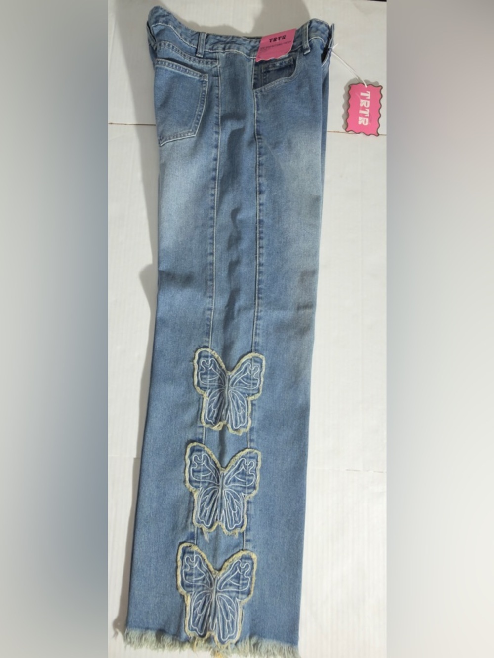 High-Rise Wide Leg Women’s Jeans in Light Blue with Embroidered Detail - Picture 6 of 16